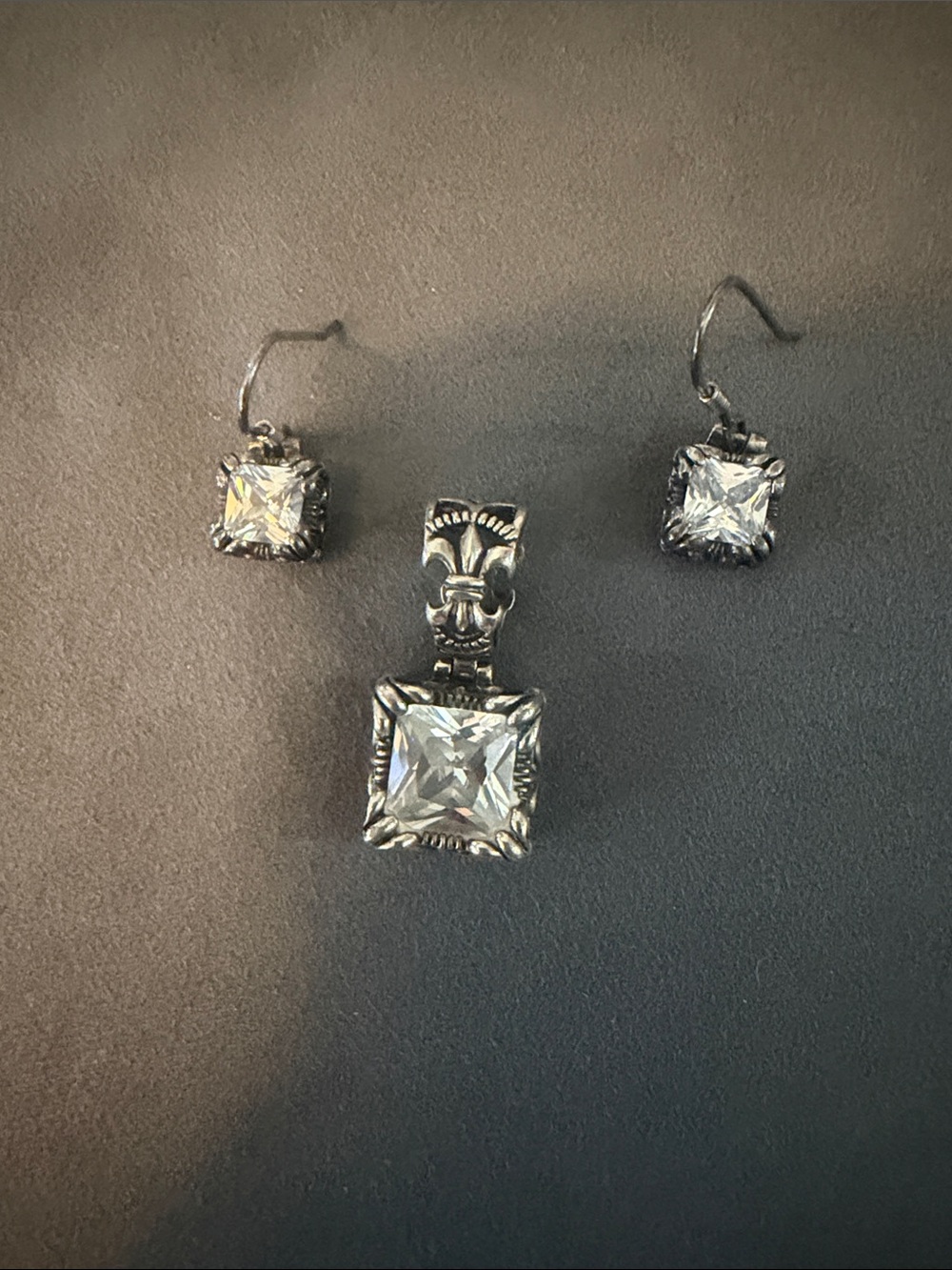 Silpada Silver Square Crystal Pendant and Drop Earrings Set